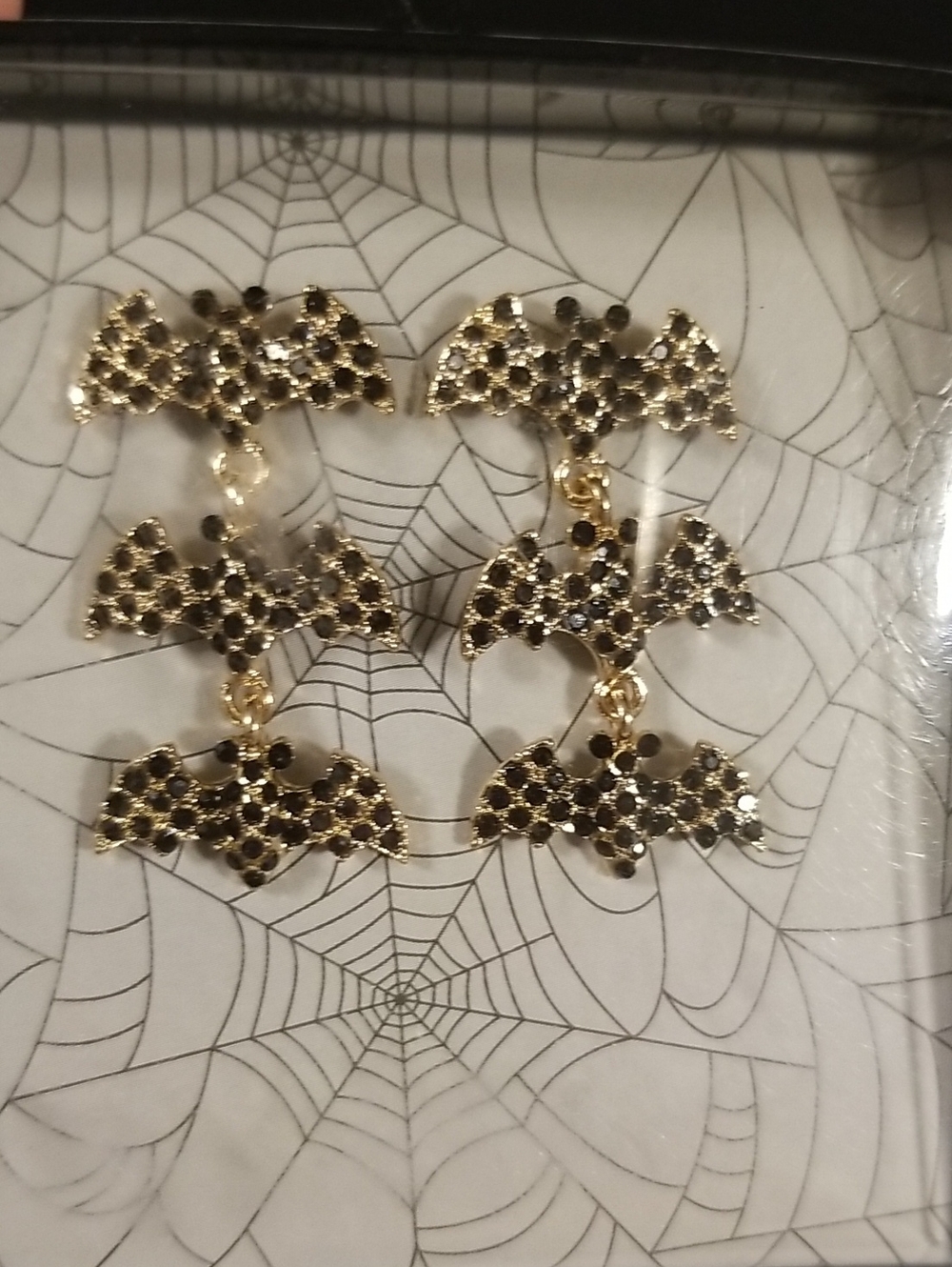 Gold and Black Bat Drop Earrings Halloween
